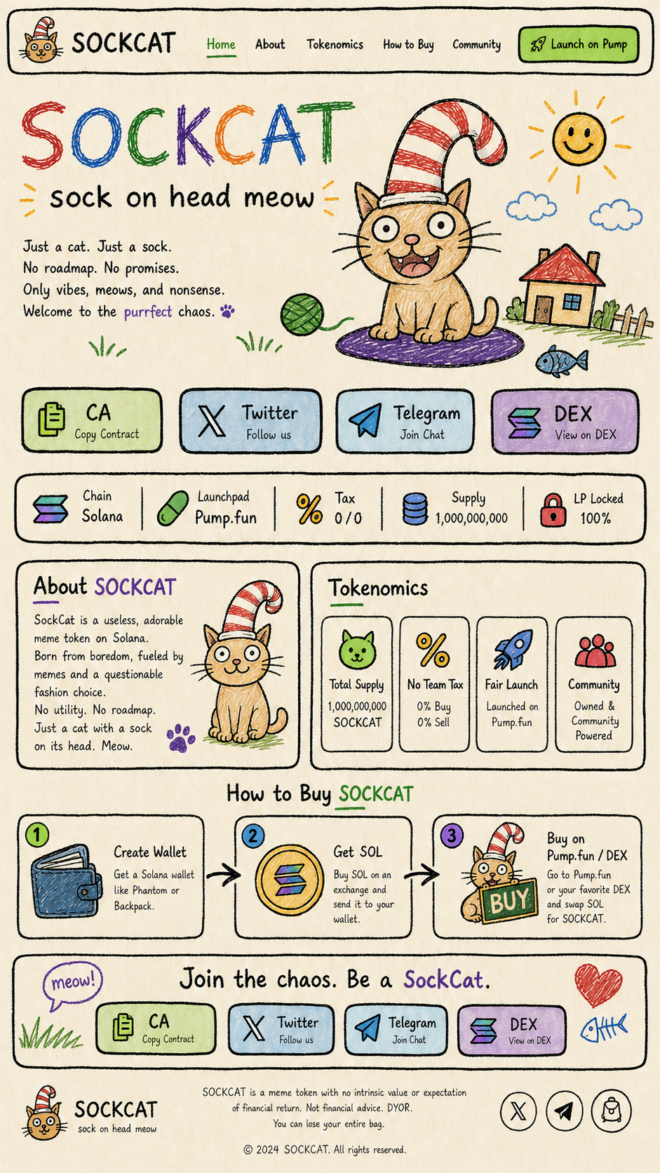 SOCKCAT hand-drawn one-page website
